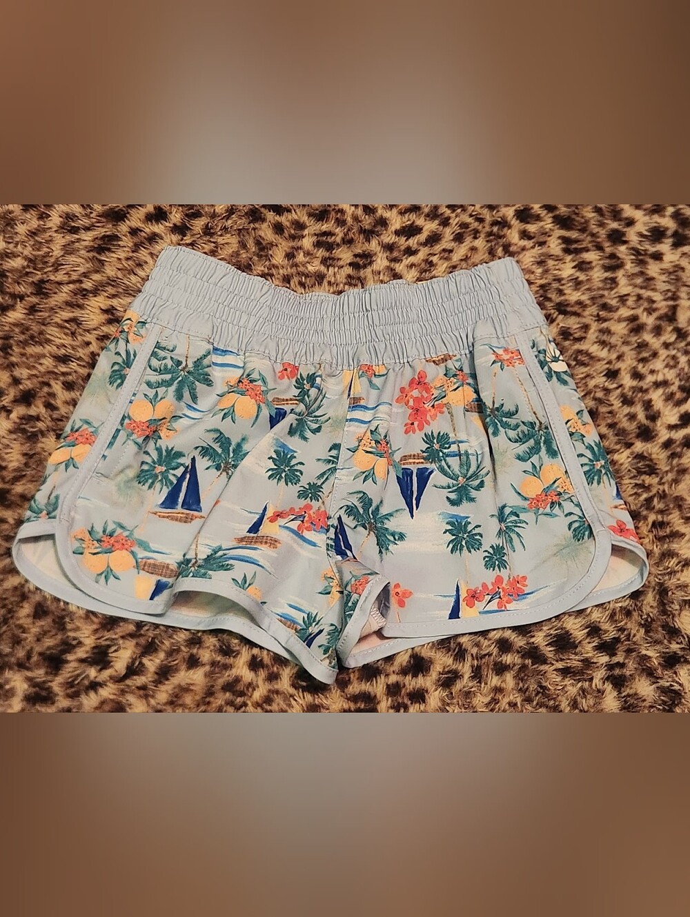 Light Blue Tropical Swim Shorts O'rageous Size XS NWT Girls